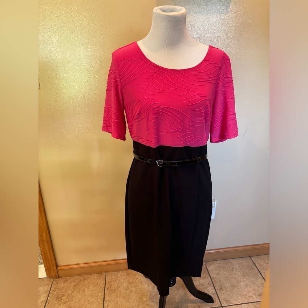 AGB Dress Women’s Dress Pink Top with Black Skirt and Belt Size 14